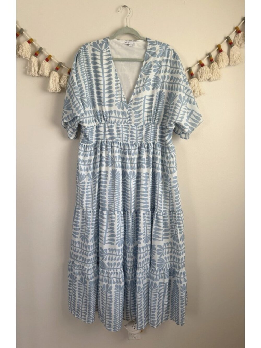 Baltic Born Austin Kimono Blue Printed Relax Maxi Dress Tiered Boho Feminine 1XL